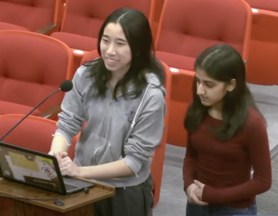 Vivian Lee and Hritika Shah at February's BOE Meeting