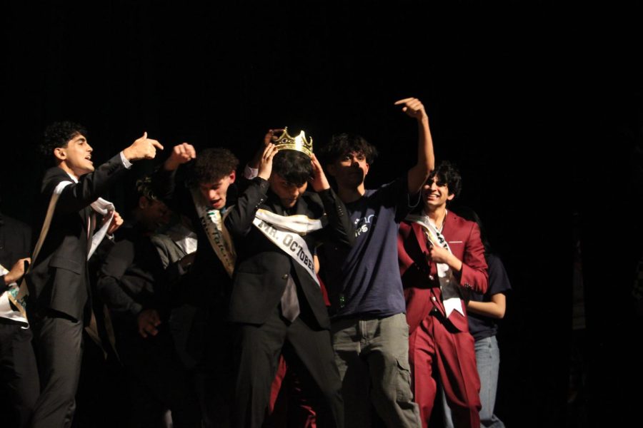 Student Council President Aditya Rawat and other Mr. JPS contestants celebrate Ansh Doshi winning the title of Mr. JPS